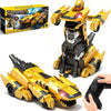 Ufilni Kids Toys Dinosaur Transform Rc Cars, 2.4Ghz Remote Control Car Transforming Robot with Flashing Light, 360° Rotation One Button Deformation
