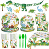 170 Pcs Dinosaur Birthday Decorations - Jungle Dino Party Supplies Sets, Includes Happy Birthday Dinner Plates Napkins, Flatware, Banners and Cups