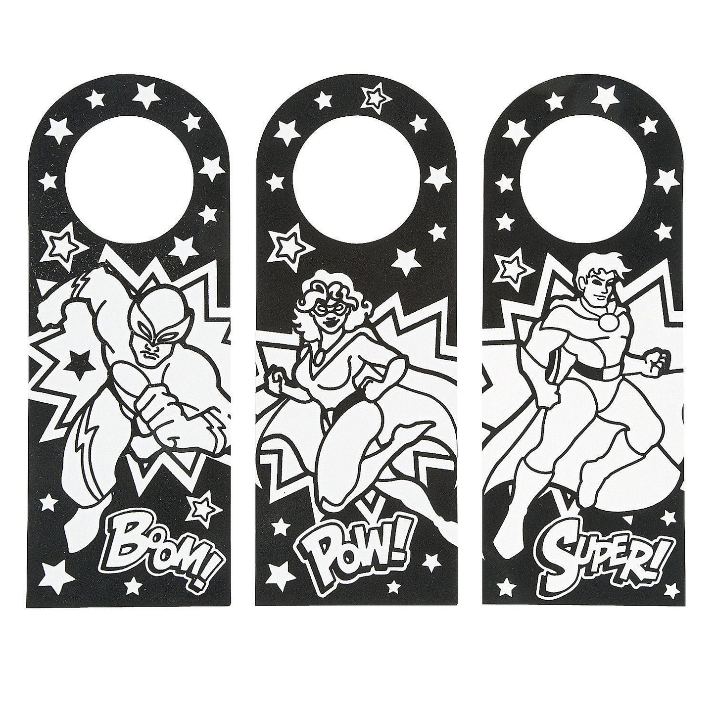 Fun Express Color Your Own Fuzzy Superhero Door Knob Hanger - Makes 24 - Crafts for Kids and Birthday Party Activities