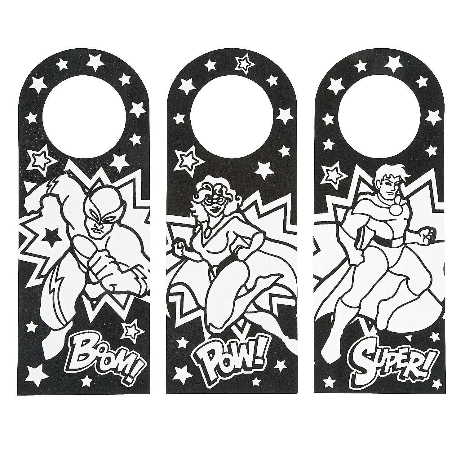 Fun Express Color Your Own Fuzzy Superhero Door Knob Hanger - Makes 24 - Crafts for Kids and Birthday Party Activities
