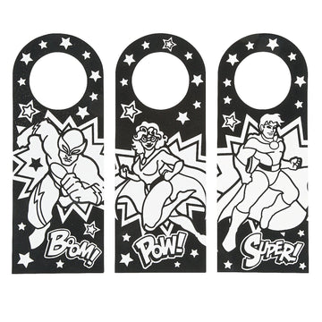 Fun Express Color Your Own Fuzzy Superhero Door Knob Hanger - Makes 24 - Crafts for Kids and Birthday Party Activities