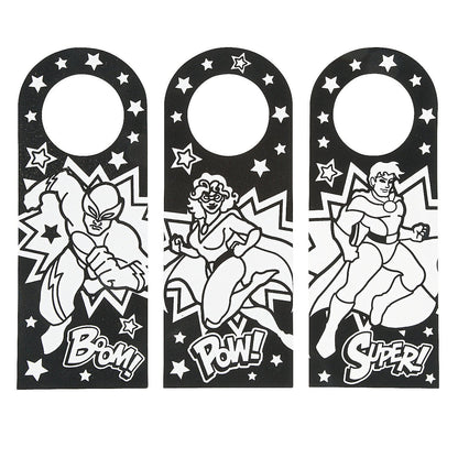 Fun Express Color Your Own Fuzzy Superhero Door Knob Hanger - Makes 24 - Crafts for Kids and Birthday Party Activities