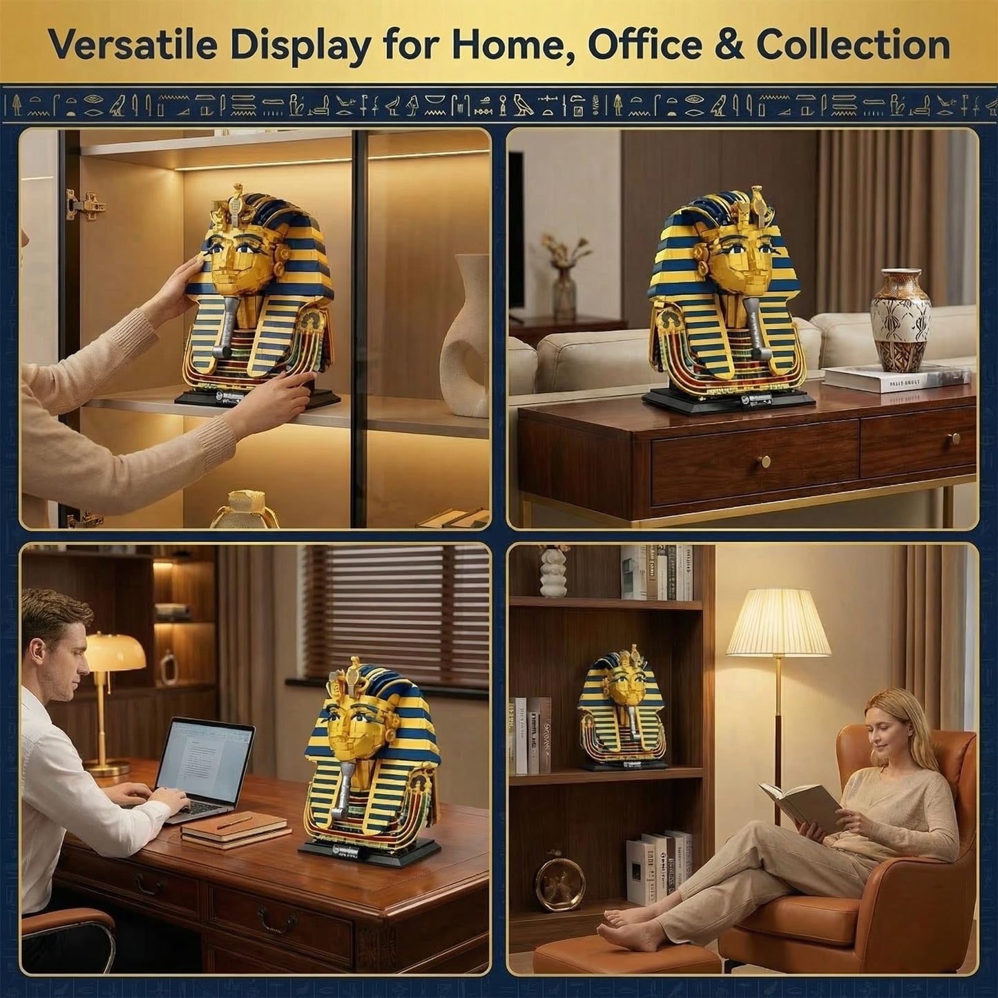 Myth Qholve Tutankhamun Golden Mask Building Set 1603 PCS Ancient Egyptian Pharaoh King TUT Replica Model Building Kit for Home Office Decor Display