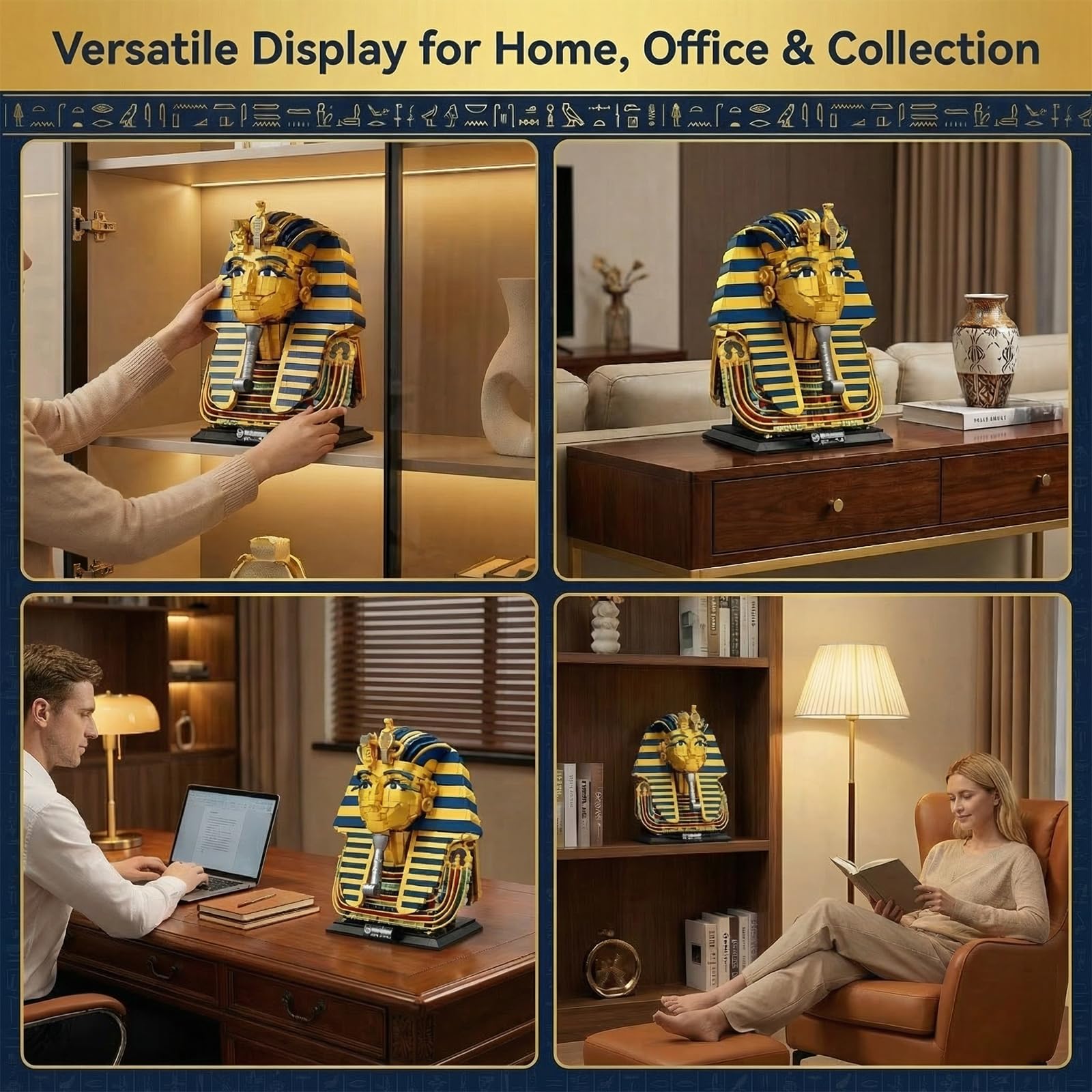 Myth Qholve Tutankhamun Golden Mask Building Set 1603 PCS Ancient Egyptian Pharaoh King TUT Replica Model Building Kit for Home Office Decor Display