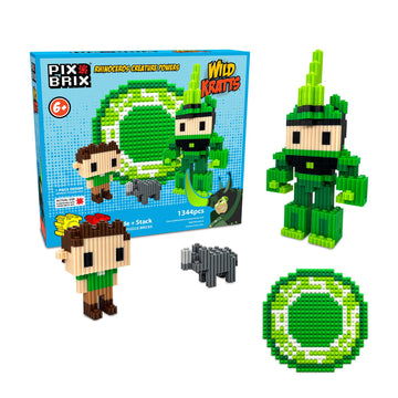 Pix Brix - Wild Kratts Toys Pixel Art Kit - Rhinoceros Creature Powers, 1344 Pieces - Patented Slide + Stack Pixel Puzzle Building Bricks, Build