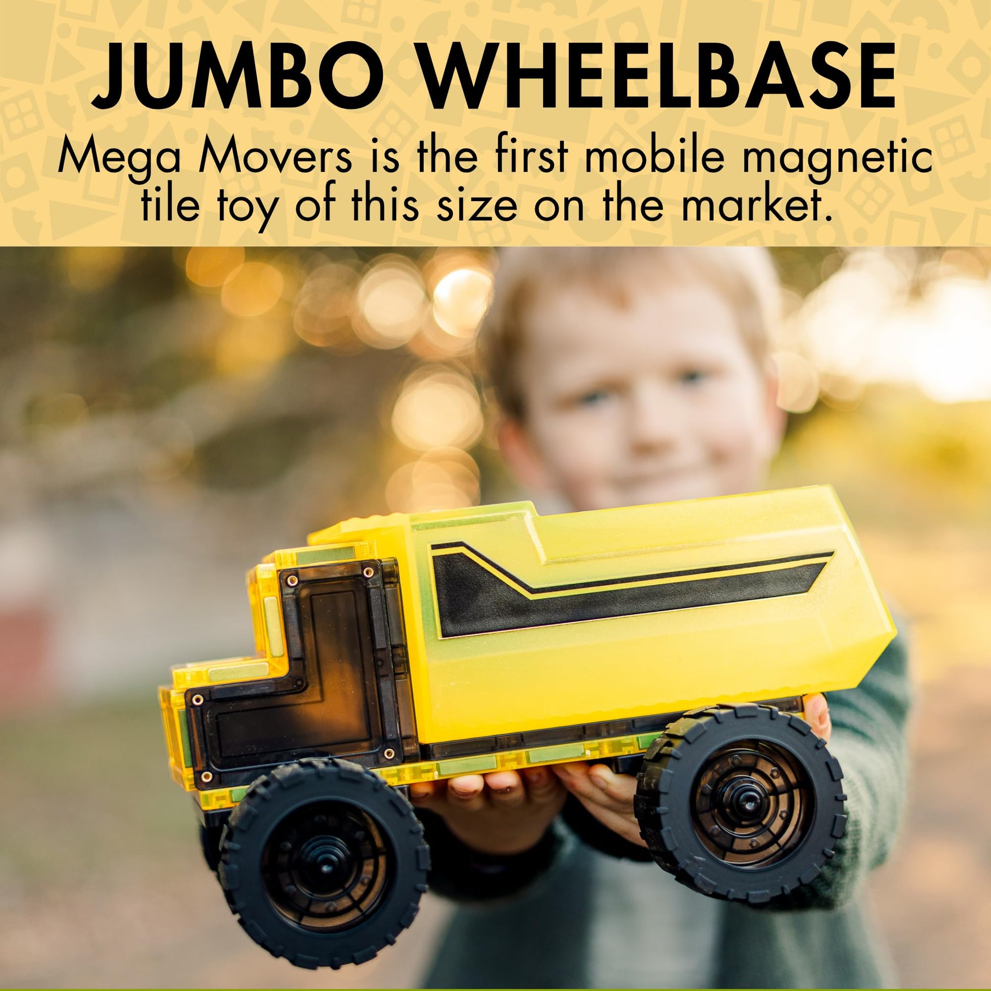 Learn & Grow Mega Movers - Jumbo Magnetic Tiles Construction Trucks X2 Dump Truck & Bulldozer Vehicles, Moveable Wheels - Durable STEM Toy, Kids Ages