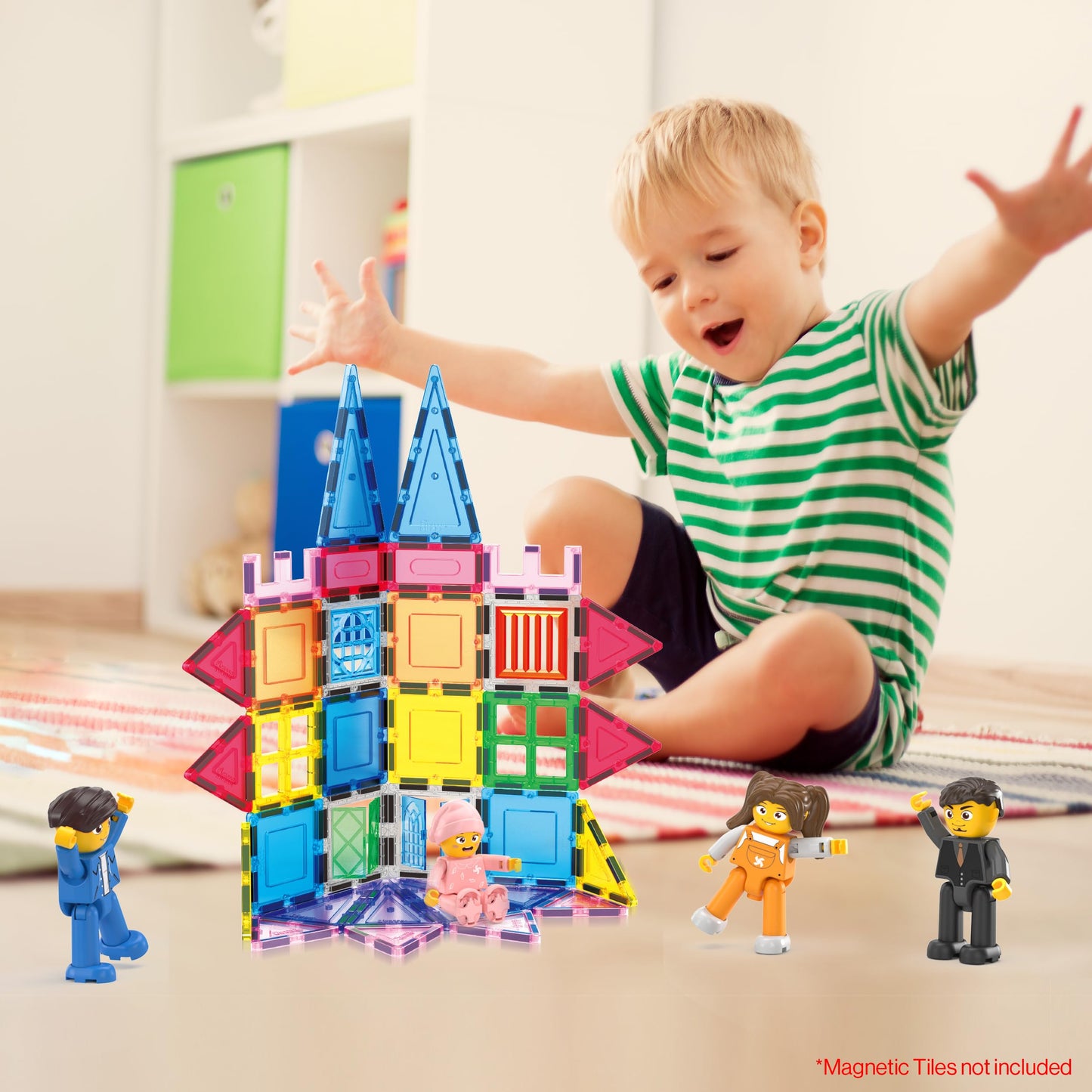 PicassoTiles 8 Piece Magnetic Action Figures Family Character Set Compatible with Magnet Tile Building Blocks STEM Educational Toy for Kids Pretend