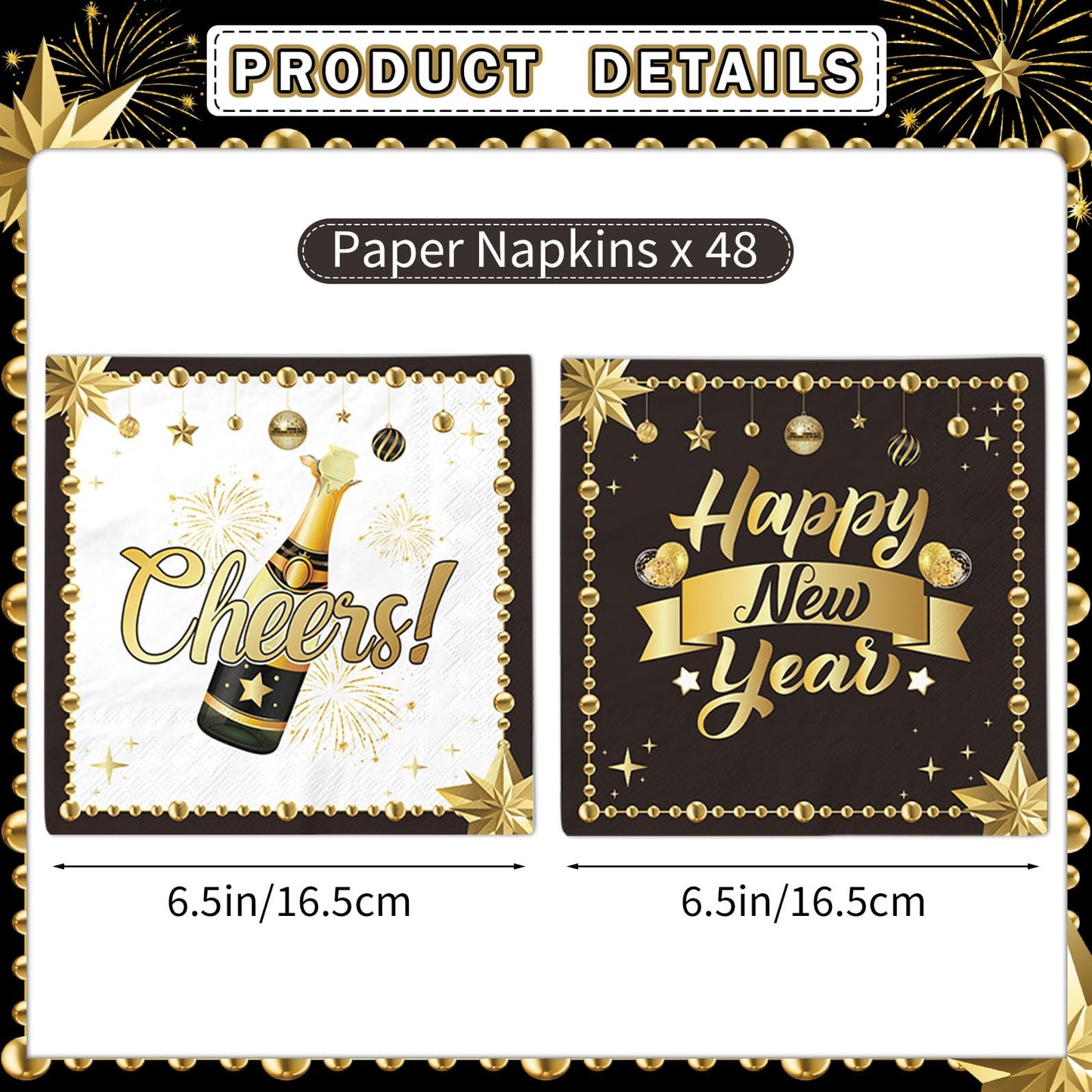 48Pcs New Years Eve Party Supplies 2026 New Years Napkins New Year Eve Decorations Happy New Year Decorations 2026 Tableware Set