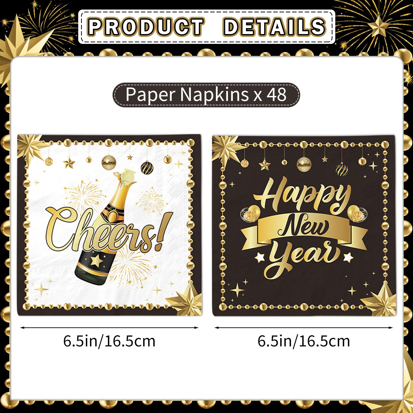 48Pcs New Years Eve Party Supplies 2026 New Years Napkins New Year Eve Decorations Happy New Year Decorations 2026 Tableware Set