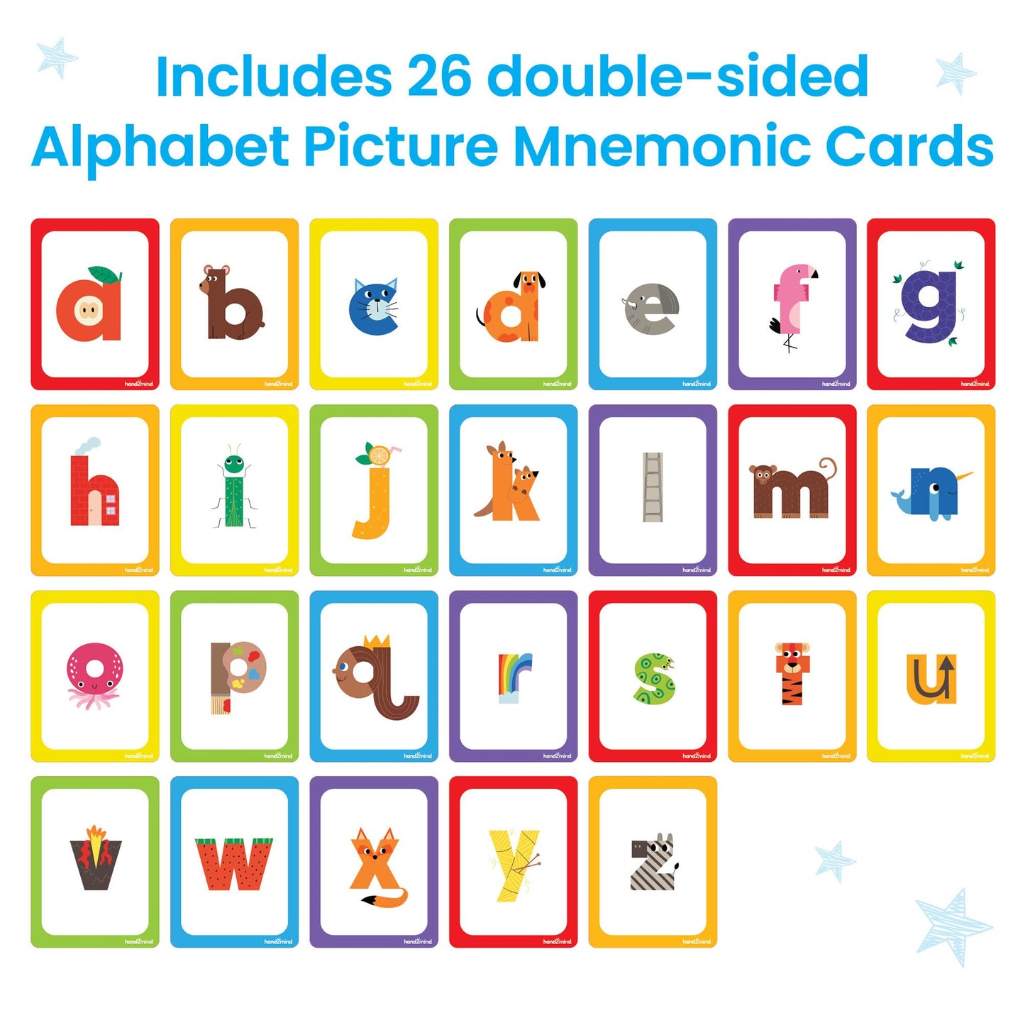 hand2mind Alphabet Picture Mnemonic Cards, ABC Flashcards for Kids, Classroom Alphabet Cards, Early Learning Flash Cards, Letter Recognition