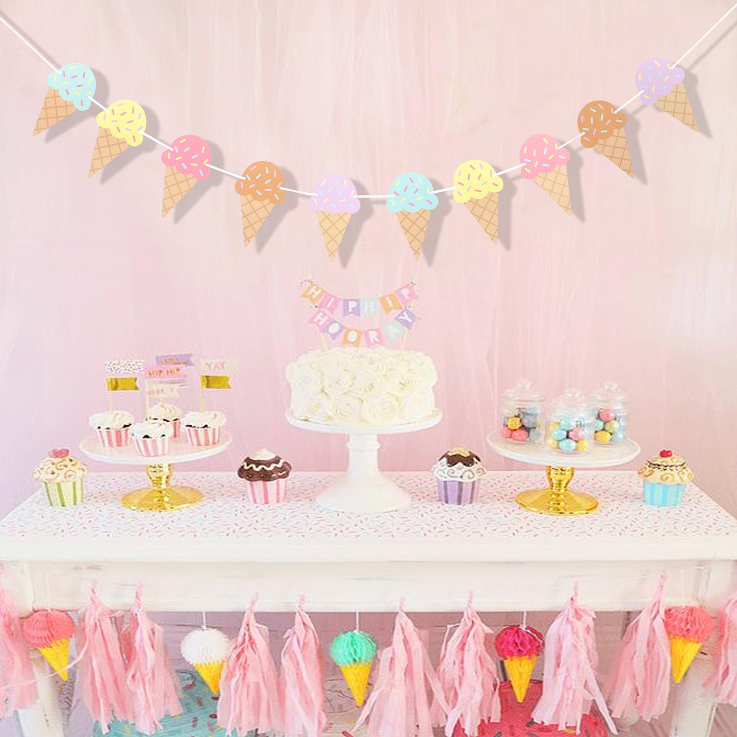 Ice Cream Happy Birthday Banner,Ice Cream Birthday Party Decoration