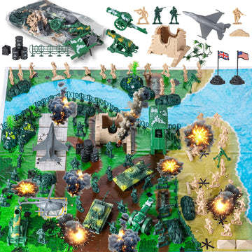 oqotoy Army Men Toys Large Battle Playset- 110-Piece Army Men Action Figures Playset with Realistic Vehicles (Tanks, Helicopter, Fighter