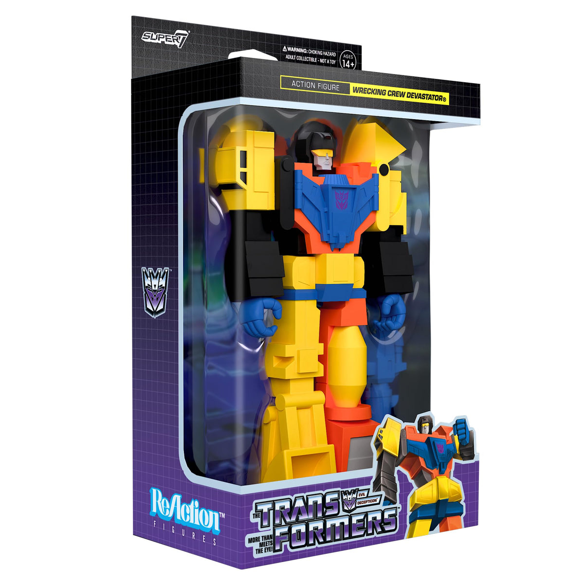 Super7 Transformers Wrecking Crew Devastator Reaction Figure - 3.75" Transformers Action Figure with Accessory Classic Cartoon Collectibles and Retro