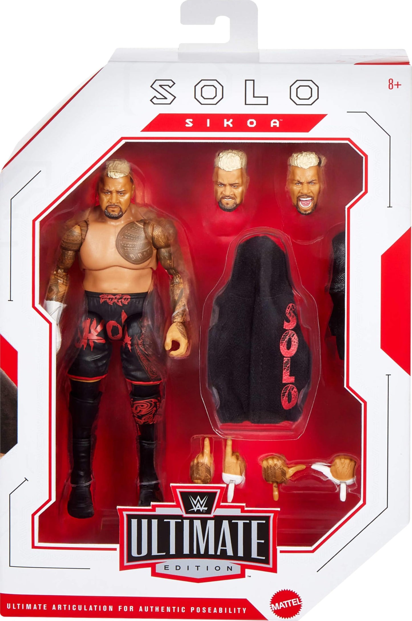 Mattel WWE Ultimate Edition Action Figure & Accessories, 6-inch Solo Sikoa Collectible Set, Swappable Heads & Hands, 30 Articulation Points