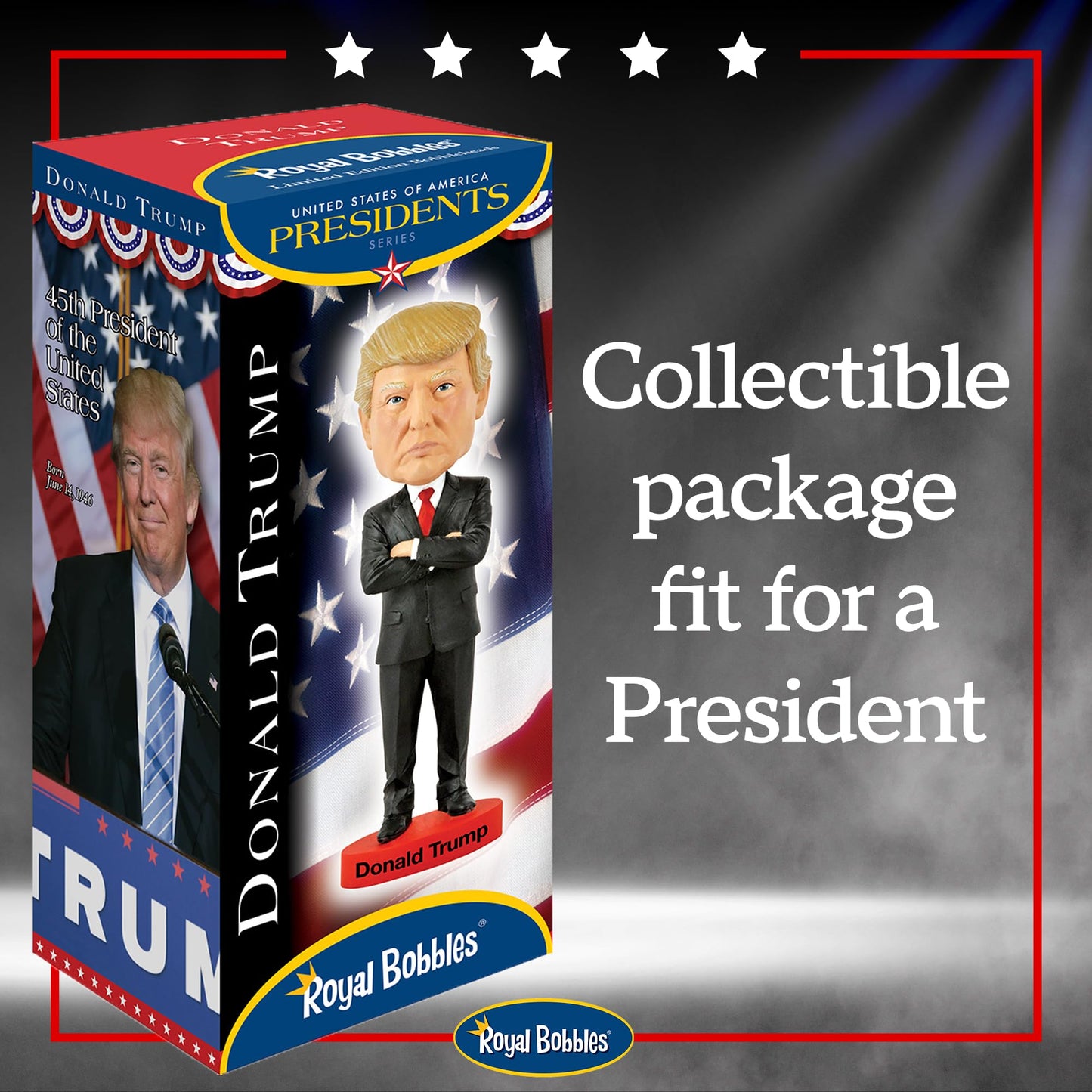 Royal Bobbles Donald Trump, 45th President of the United States - 8 Inches Tall - Collectible Bobblehead Statue