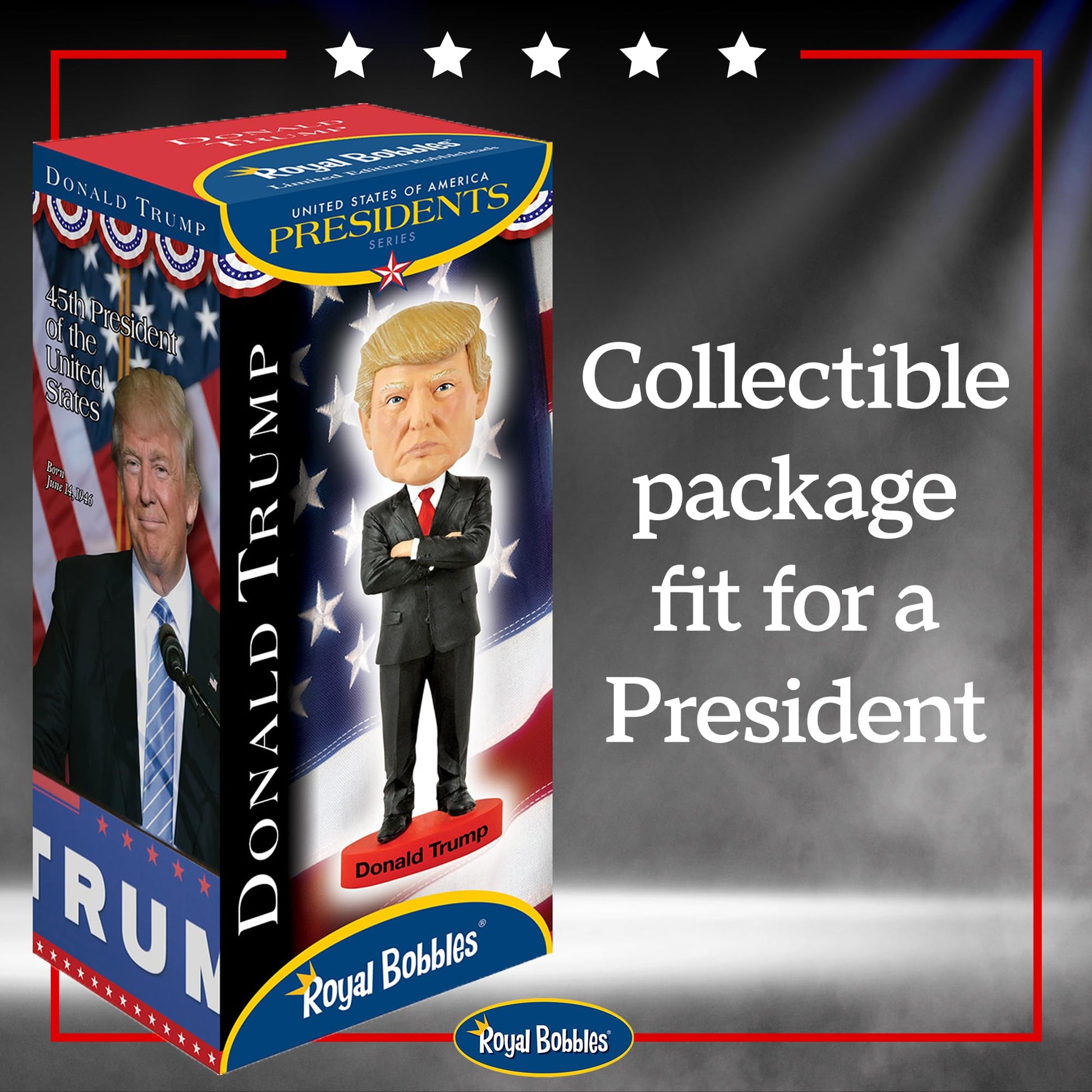 Royal Bobbles Donald Trump, 45th President of the United States - 8 Inches Tall - Collectible Bobblehead Statue
