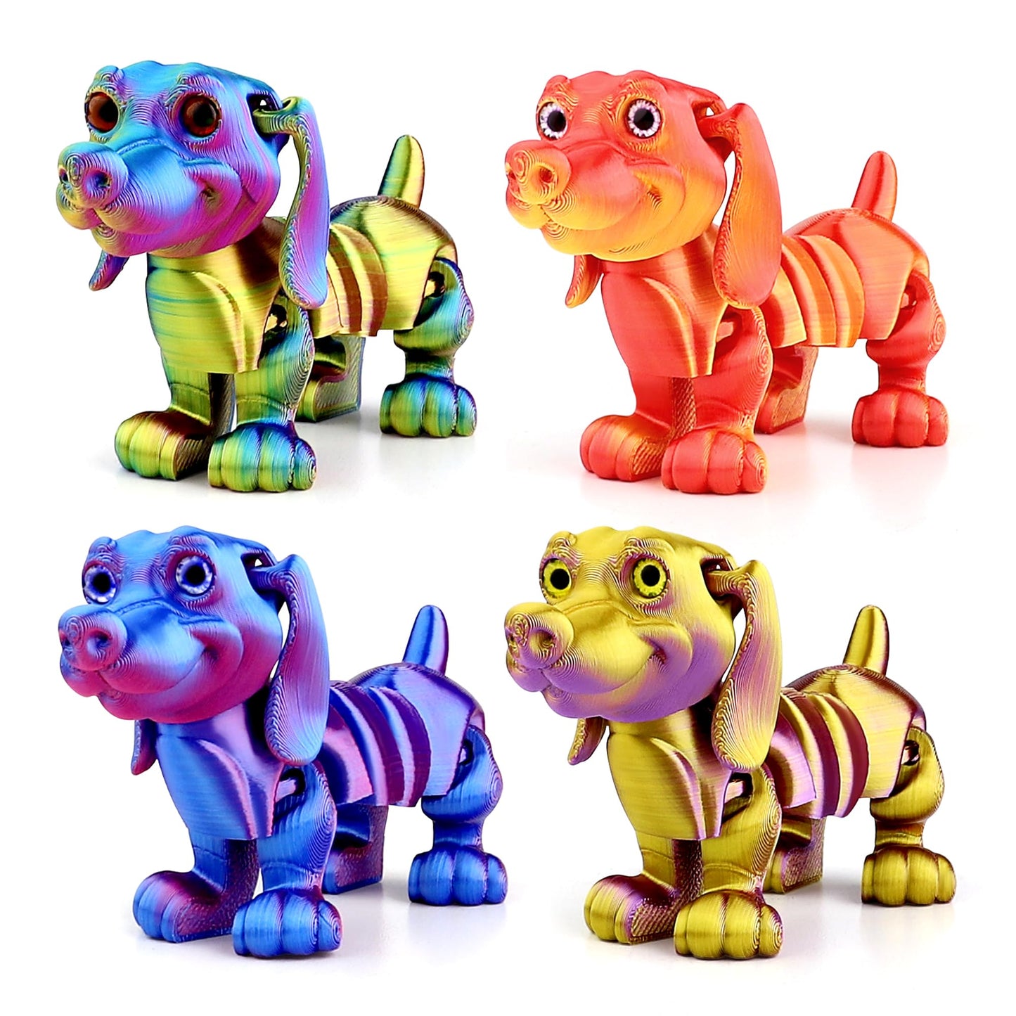 SUKIPIN 3D Printed Animals, 4 Pack Articulated Dog Fidget Toy ADHD Relief