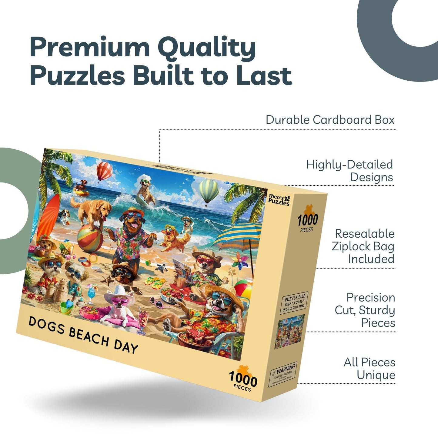 Theo's Puzzles Jigsaw Puzzles 1000 Piece Puzzle for Adults, Families Dogs Beach Day Pieces Fit Together Perfectly