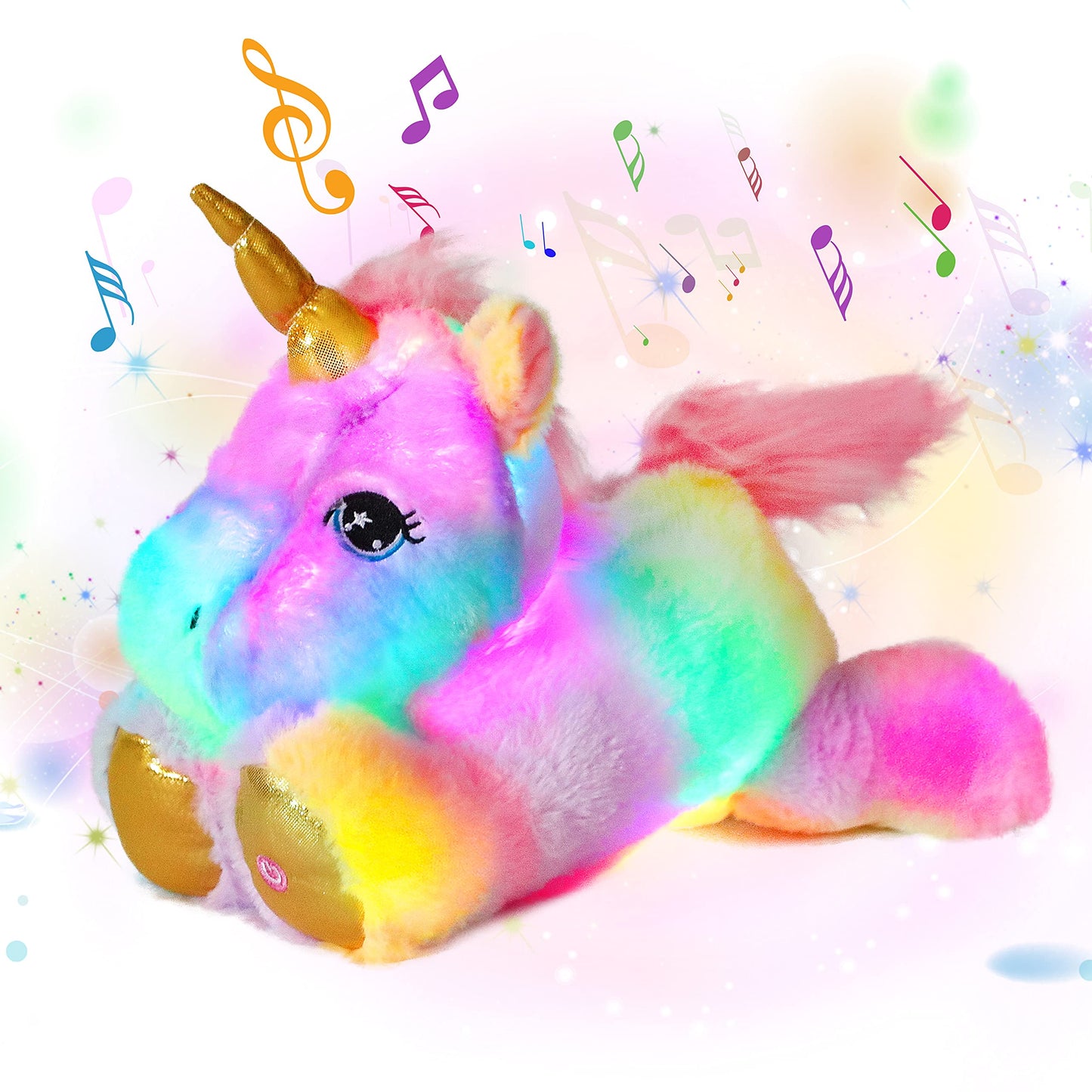 Cuteoy Glowing LED Unicorn Light-up Nightlight Toys Musical Plush Stuffed Animal Singing Lullabies Birthday Christmas Plushies Gifts for Kids Boys