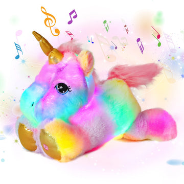 Cuteoy Glowing LED Unicorn Light-up Nightlight Toys Musical Plush Stuffed Animal Singing Lullabies Birthday Christmas Plushies Gifts for Kids Boys