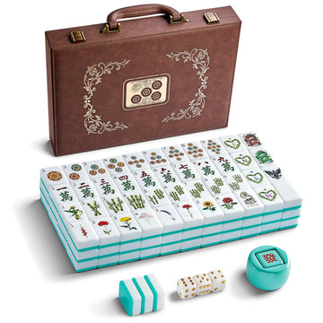 Color Al chemist American Mahjong Tile Set, 166 Vintage-Inspired Acrylic Engraved Tiles with Wind Indicator & Dice, Retro Leather Travel Case |