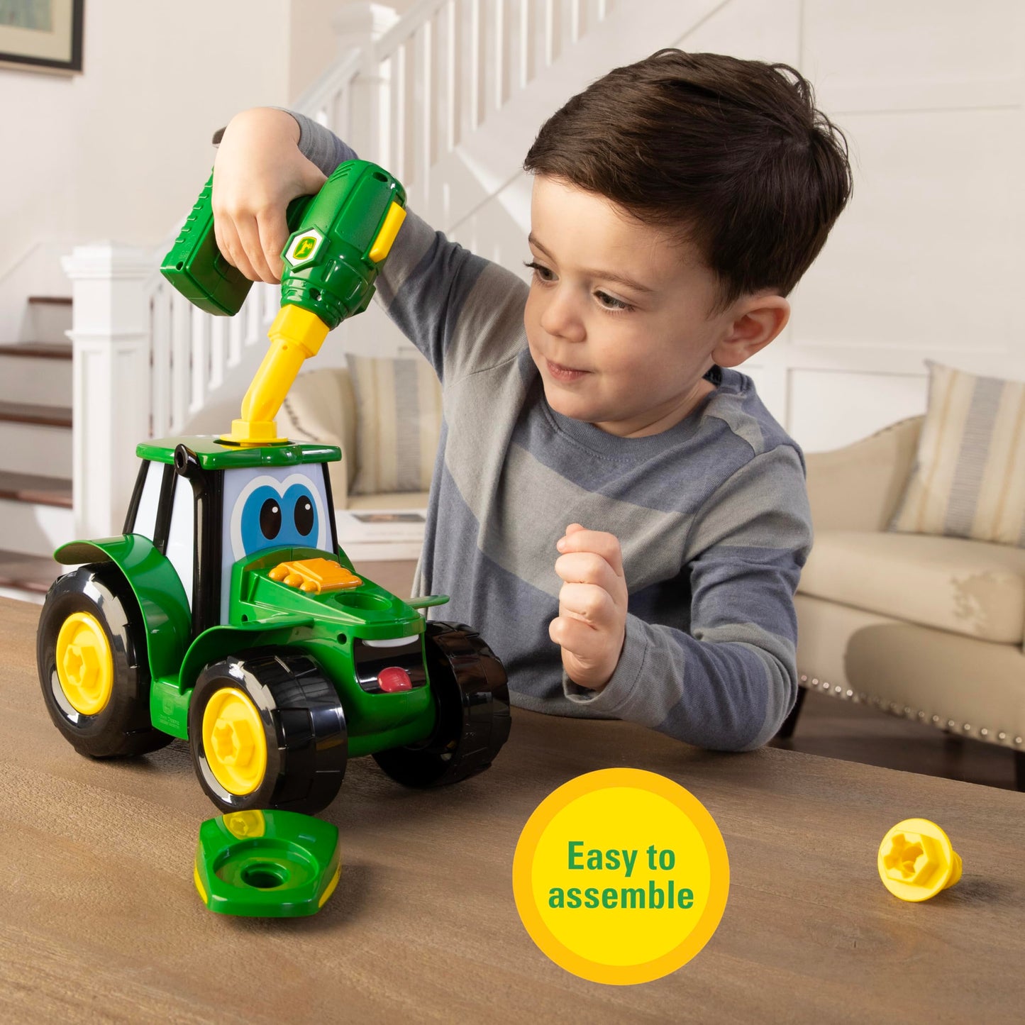 BUILD-A-BUDDY John Deere Tractor Toy and Toy Drill - Toddler STEM Take Apart Toys with 16 Individual Pieces and Kids Tools - Kids Building Toys Ages 3