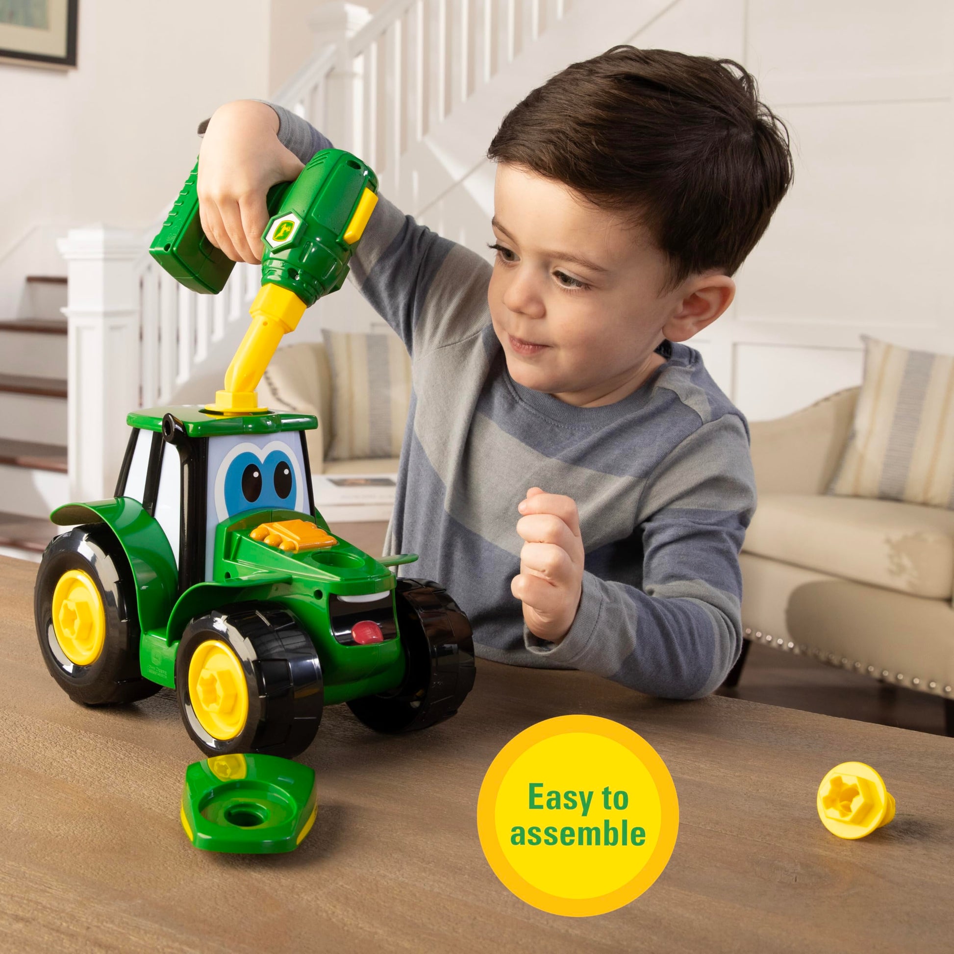 BUILD-A-BUDDY John Deere Tractor Toy and Toy Drill - Toddler STEM Take Apart Toys with 16 Individual Pieces and Kids Tools - Kids Building Toys Ages 3