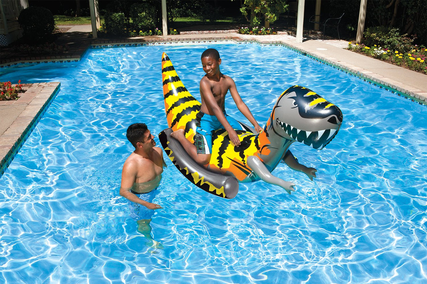 Poolmaster T-Rex Inflatable Ride-On Dinosaur Pool Float, Jumbo Swimming Pool Rider for Kids and Adults, Large 2 Person Pool Party Float Raft
