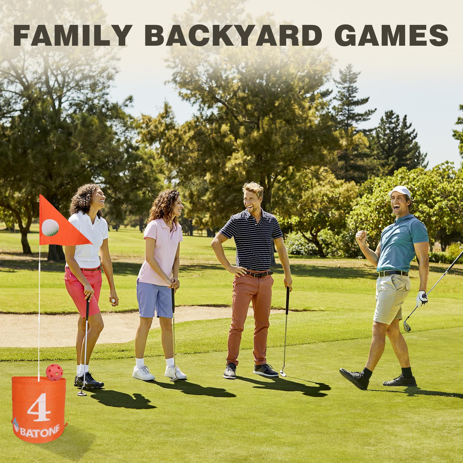 BATONE Golf Bucket Game for Family, Adults and Kids Portable 6 Hole Golf Course with Balls and Flag, Outdoor Indoor Golf Yard Game for Park, Beach