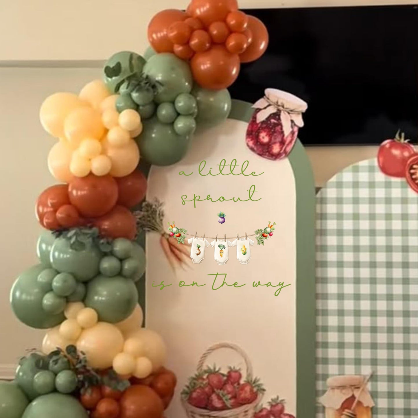 Upfirst A Little Sprout is On The Way Baby Shower Decal - Locally Grown Fruit Theme Baby Shower Supplies Sticker,Vegetables Sign Balloon Arch Decor