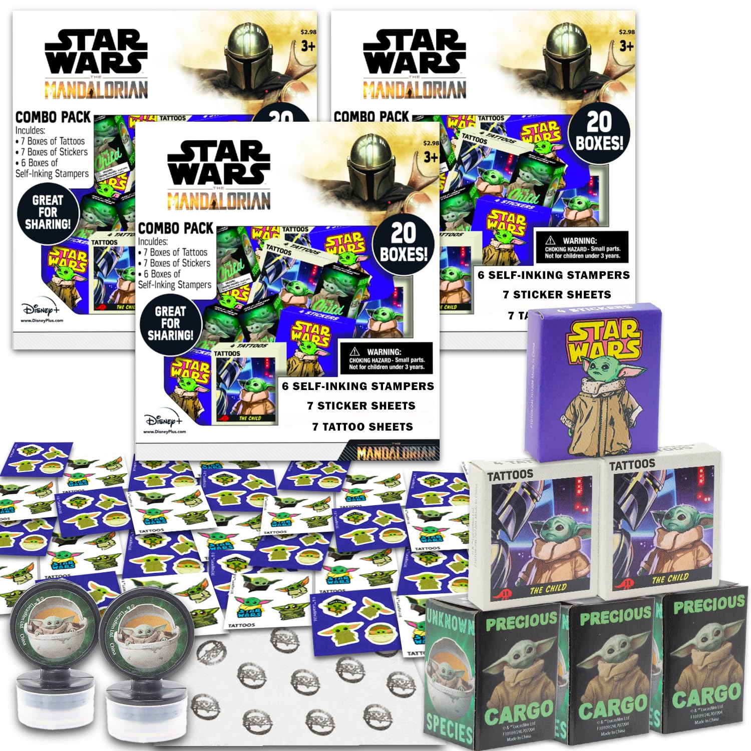STAR WARS Baby Yoda Party Favors Bulk Set ~ Bundle with 60 Pieces Mandalorian Favor Boxes with Stickers, Tattoos, and Stampers for Kids Birthday Party