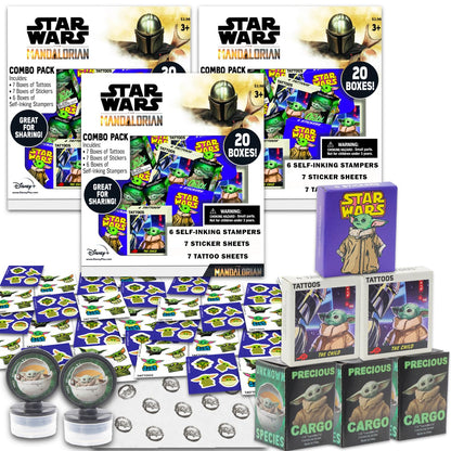 STAR WARS Baby Yoda Party Favors Bulk Set ~ Bundle with 60 Pieces Mandalorian Favor Boxes with Stickers, Tattoos, and Stampers for Kids Birthday Party