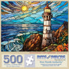 Bits and Pieces 500 Piece Puzzles for Adults Stained Rocky Cliff Lighthouse Large 18" x 24" Jigsaw Puzzles 500 Pieces Stained Glass Lighthouse