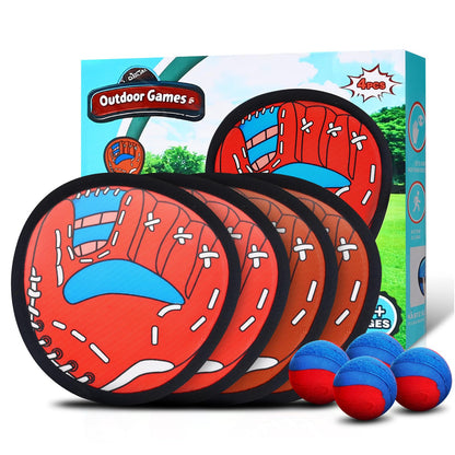 SNFAJOHE Toss and Catch Ball Game Set for Kids Ages 3-12, 4 Paddles & 4 Sticky Balls, Outdoor Baseball Training Toy for Backyard, Beach, Pool