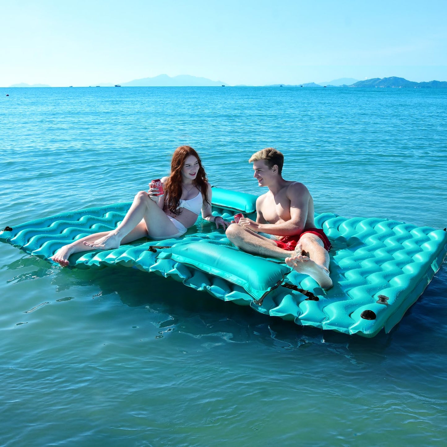 Sunrio 2025 Upgrade 102''*72'' Giant Inflatable Floating Mat-Pool Float Lake Floats for Adults with Pool Hammock Pool Mats for Floating Swimming Pool