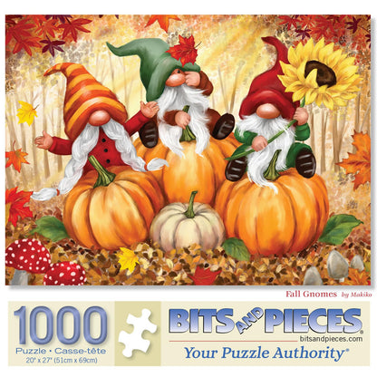 Bits and Pieces -Jigsaw Puzzle for Adults - Fall Gnomes - Autumn Pumpkins Jigsaw Puzzle by Makiko (1000 Piece Puzzle)