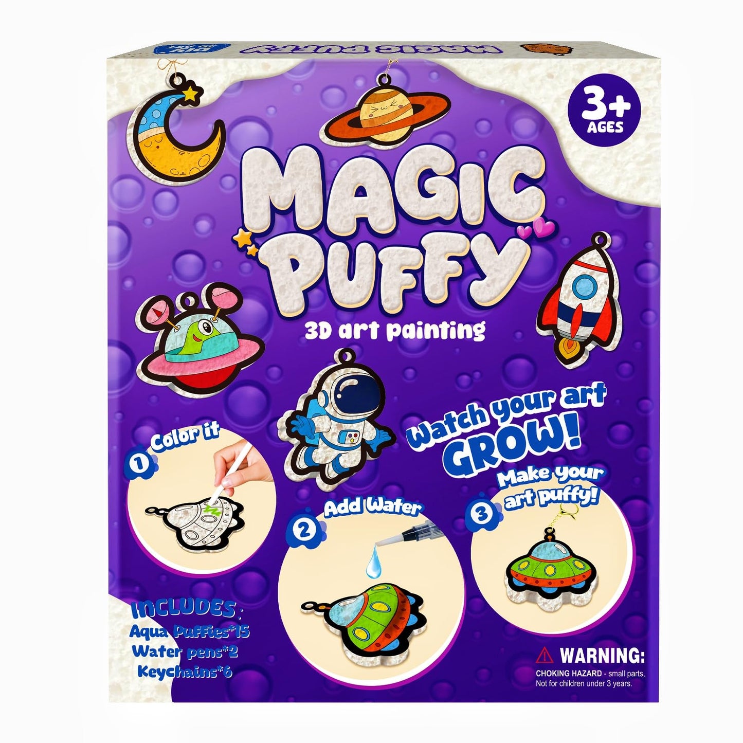 Artnedu 3D Art Kit-Magic Puffy,Kids Crafts,Astronauts & Space Theme,DIY Color & Inflate Activity, Creative Gift for Girls & Boys Ages 4, 5, 6, 7, 8