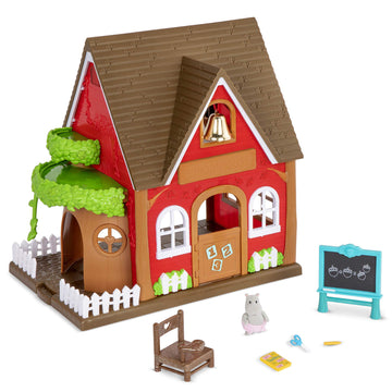 Li'l Woodzeez - Woodland Schoolhouse Dollhouse Playset with 1 Doll Figure, Miniature Furniture & Accessories - Encourages Imaginative Pretend Play