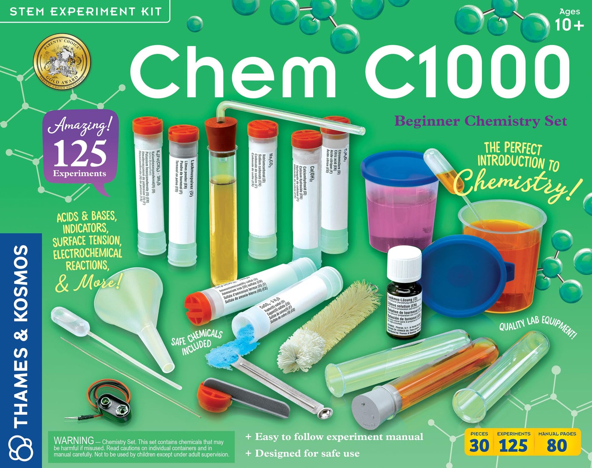 Thames & Kosmos Chem C1000 (V 2.0) Beginner Chemistry Set | 125 Experiments, 80-Page Full-Color Lab Manual, Real Lab Equipment & 7 Chemicals |
