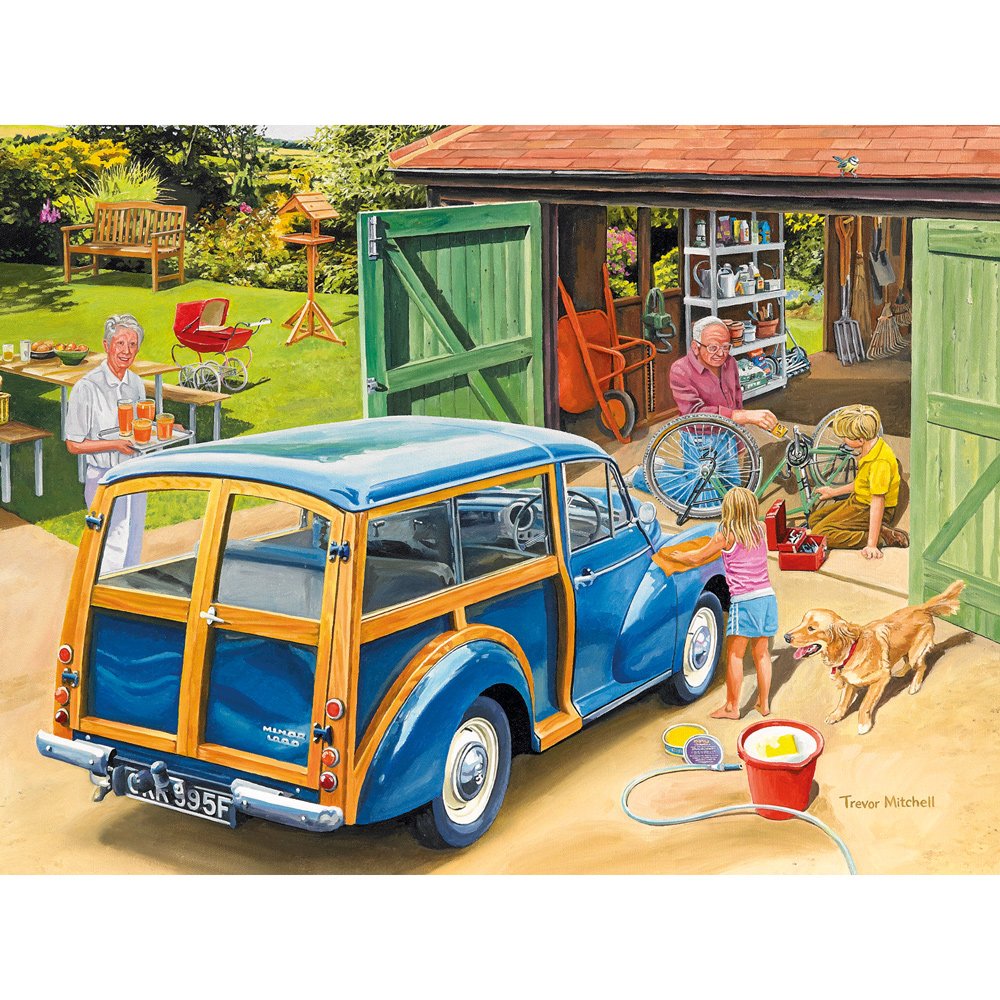 Bits and Pieces - Large 300 Piece Jigsaw Puzzle for Adults - Washing Grandpa's Car - Summer Scene Jigsaw Puzzle by Artist Trevor Mitchell, Completed