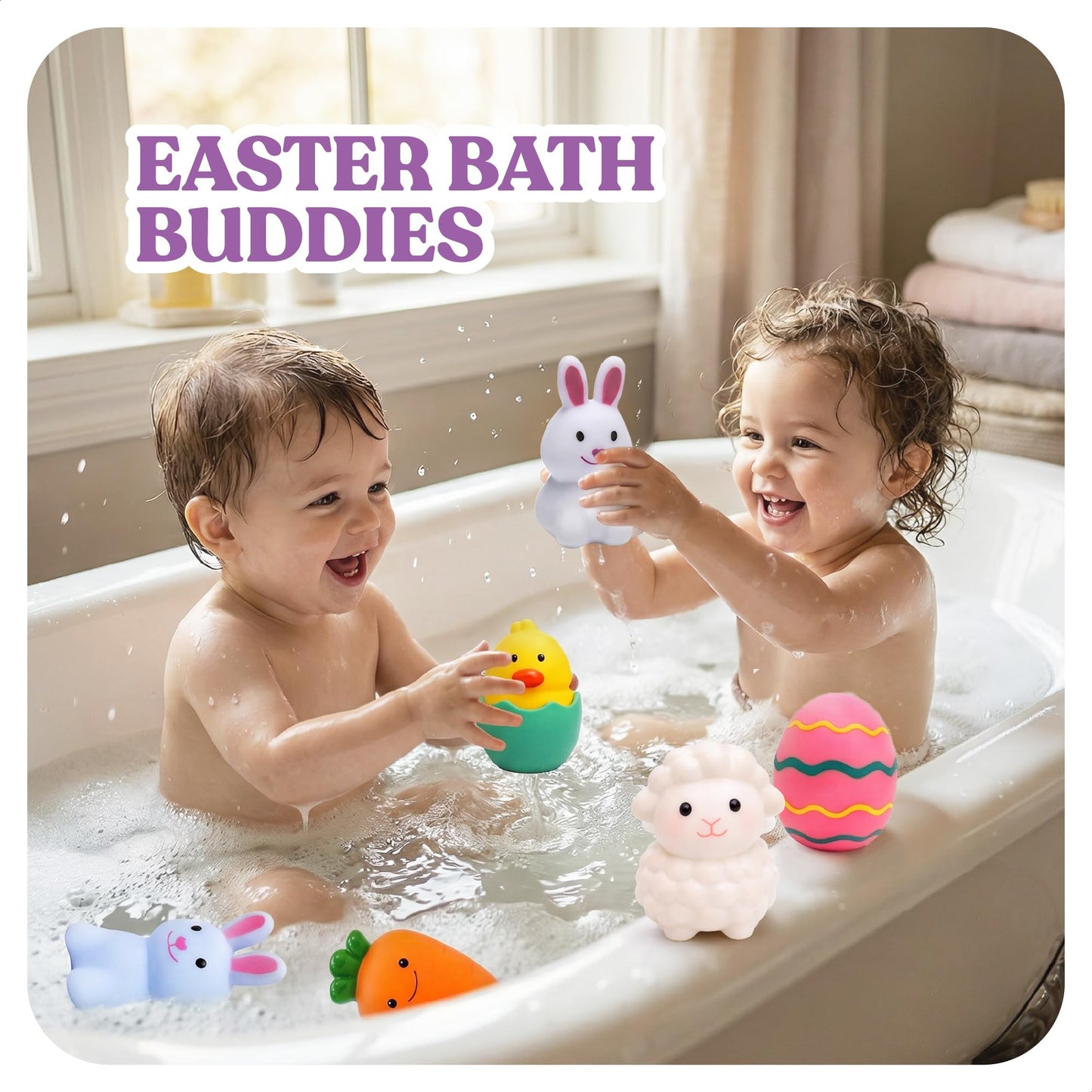 ArtCreativity TubZee Easter Basket Stuffers for Toddlers, Mold Free No Hole Bath Toys, Soft Squeezable for Baby, Gifts for Kids 6 Month+, 6-Pack