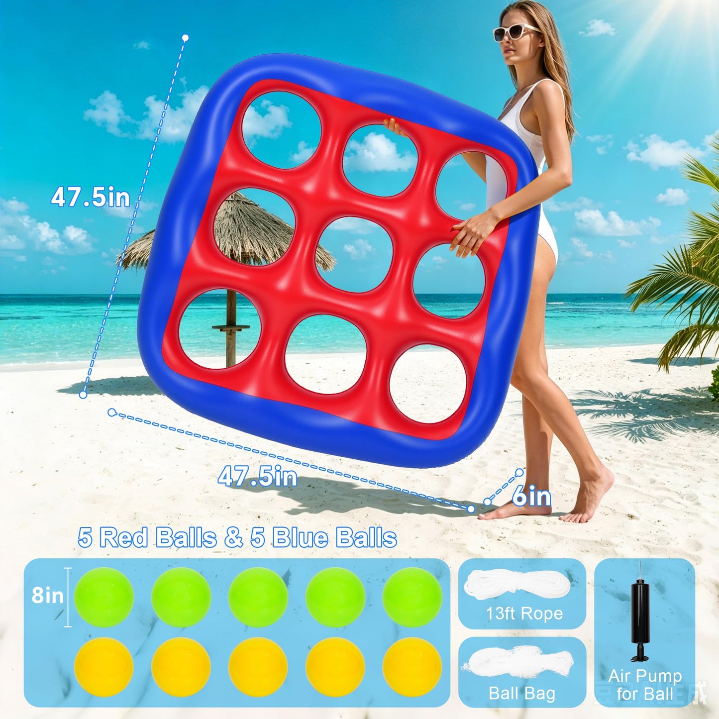 Hayiwel Pool Games Set- Tic-Tac-Toe Inflatable Pool Toys with 10 Balls Fun Summer Swimming Pool Party Beach Lawn Outdoor Camping Party Float Game