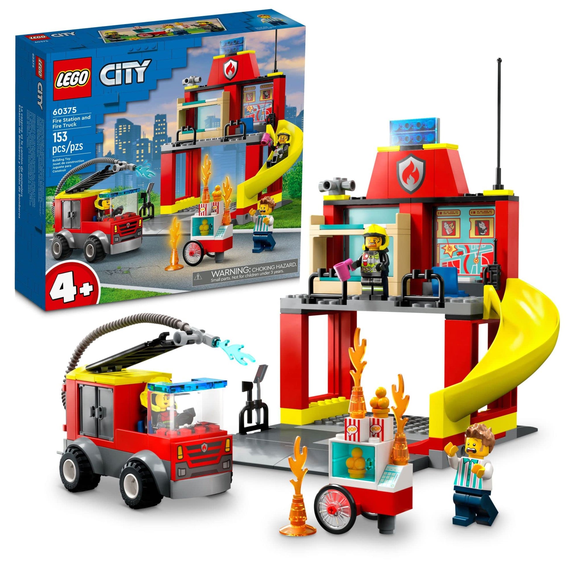 Lego City Fire Station and Fire Engine 60375, Pretend Play Fire Station with Firefighter Minifigures, Educational Vehicle Toys for Kids Boys Girls Age