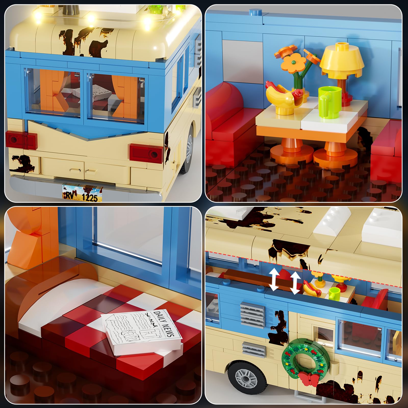 Christmas Vacation RV Building Blocks with Light, Eddie's RV Snow Camper Van Model Building Set, Christmas Vacation Holiday Caravan Car Xmas Present