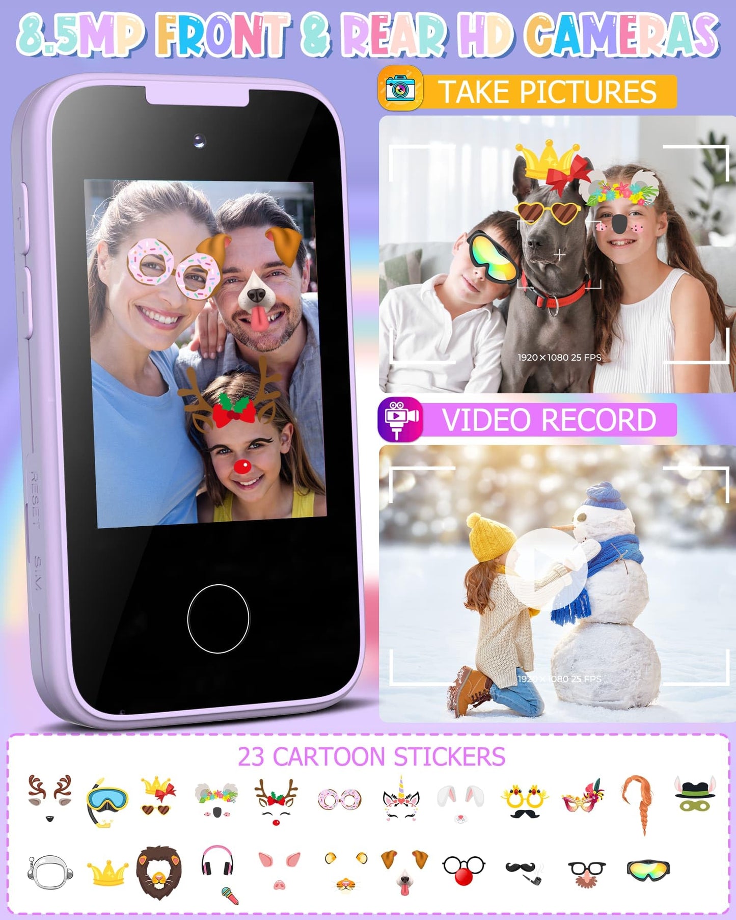 Kids Smart Phone Gifts for Girls 6-8 Year Old,Touchscreen Toy Cell Phone with Multi APPs 8G TF Card for Learning Play Christmas Birthday Gifts for