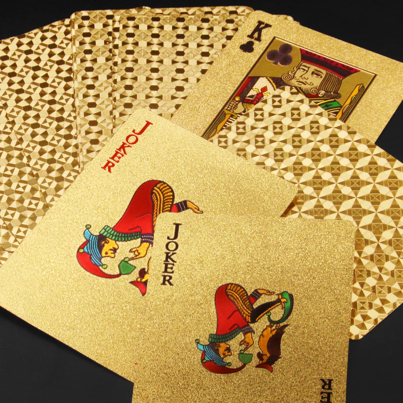 INTEGEAR 2 Decks of Playing Cards, Gold 3D Embossed Patterned Poker Cards Plastic PET Waterproof Playing Cards Luxury Magic Trick Game Tool Gift