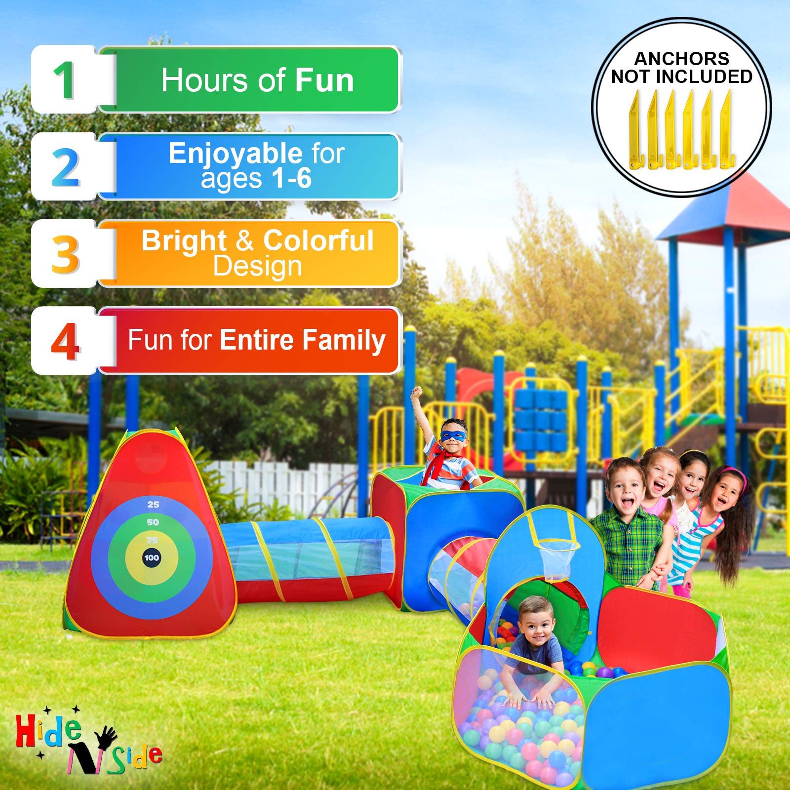 Hide N Side 5pc Kids Ball Pit Tents and Tunnels, Toddler Jungle Gym Play Tent with Play Crawl Tunnel Toy, for Boys Babies Infants Children, Indoor