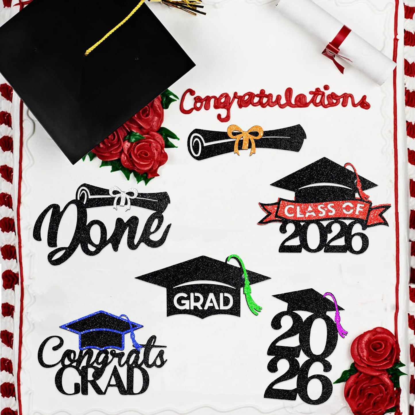 Chewarelly Pre Assemble 2026 Graduation Cupcake Toppers Set, 24 Pack
