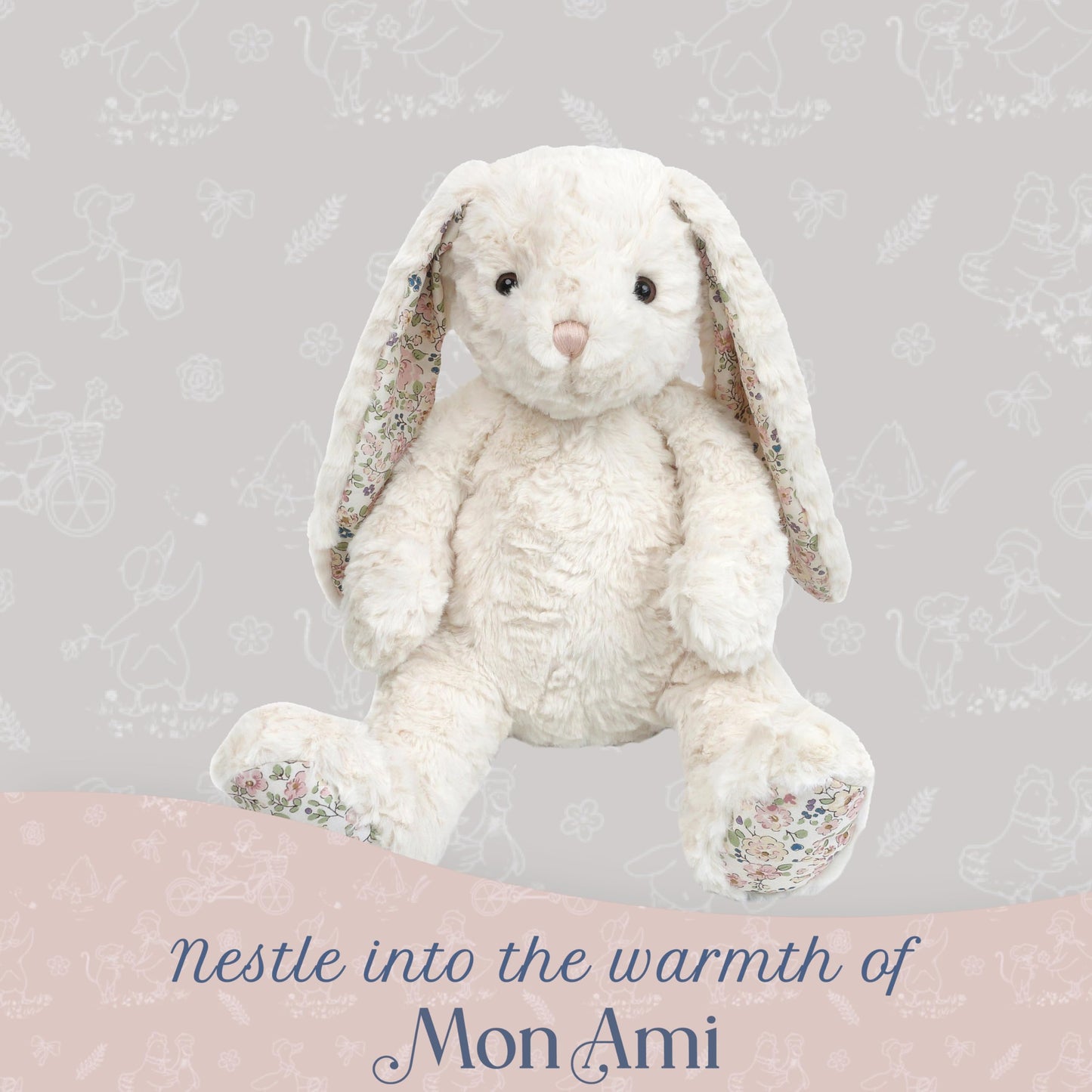 MON AMI Faith Bunny 17-Inch Stuffed Animal, Soft Cream Rabbit Plush Toy