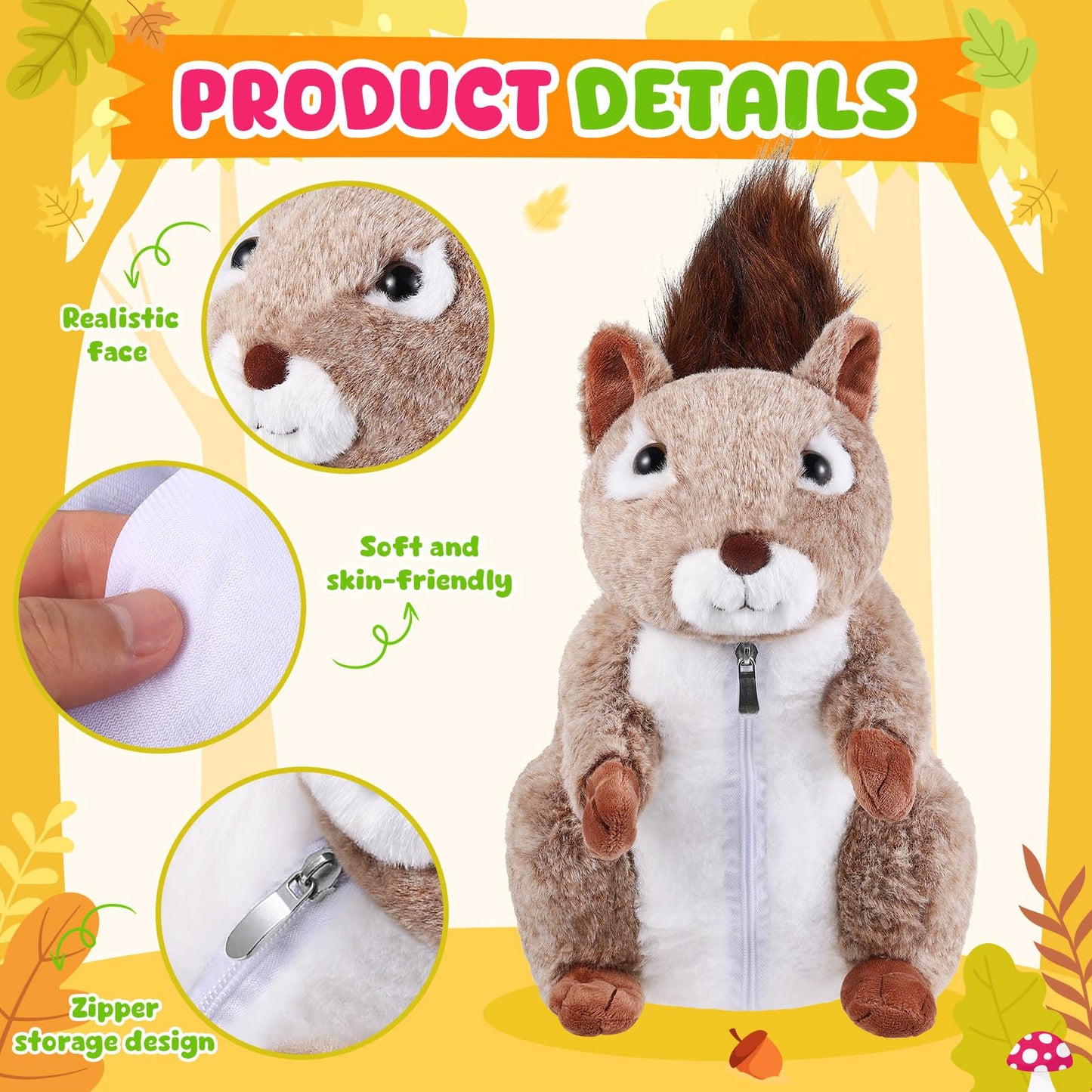 ZJoey 5 Pcs Squirrels Plush Mommy Stuffed Animal with Baby Plush Animals Soft for Christmas Girls Birthday Xmas Bedtime Gift Chair Bolster Nursery